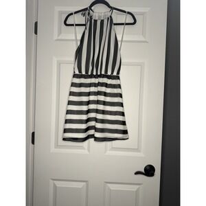 Sabo Skirt Striped Halter Neck Mini Dress Size 8 Black White